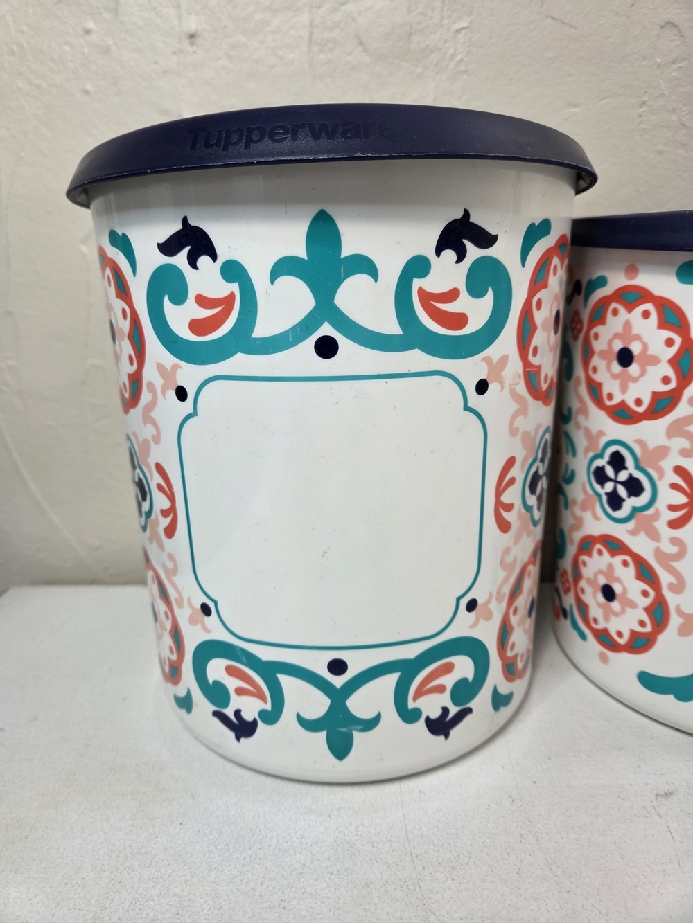 Tupperware Storage Canisters Blue Spanish Mediterranean Tiles Set Of 3 - Picture 2 of 11